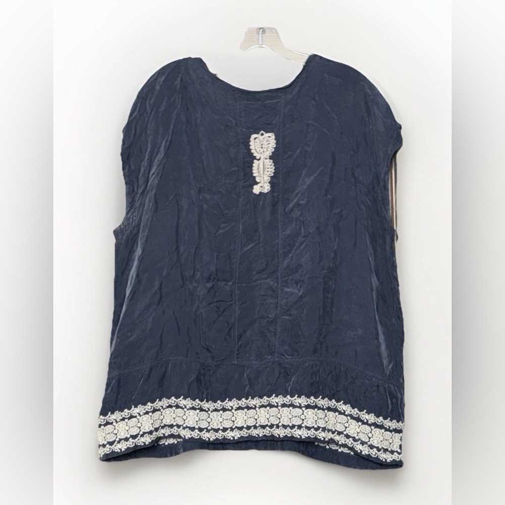 Johnny Was Biya Embroidered Cupra Tunic Blue Placement Boho Top M - Picture 2 of 4